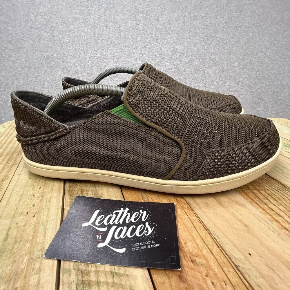 Olukai Nohea Mesh Loafers Mens Sz 9 Mustang Lime Peel Brown Slip On Casual Shoes